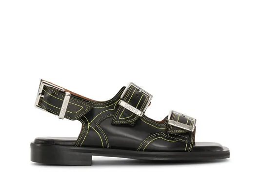 AccessoriesShoes GANNI Flats Embroidered Western Sandals Blackyellow
