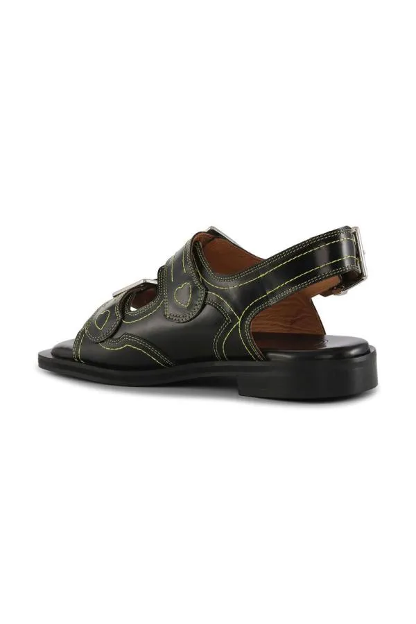 AccessoriesShoes GANNI Flats Embroidered Western Sandals Blackyellow AccessoriesShoes GANNI Flats Embroidered Western Sandals Blackyellow