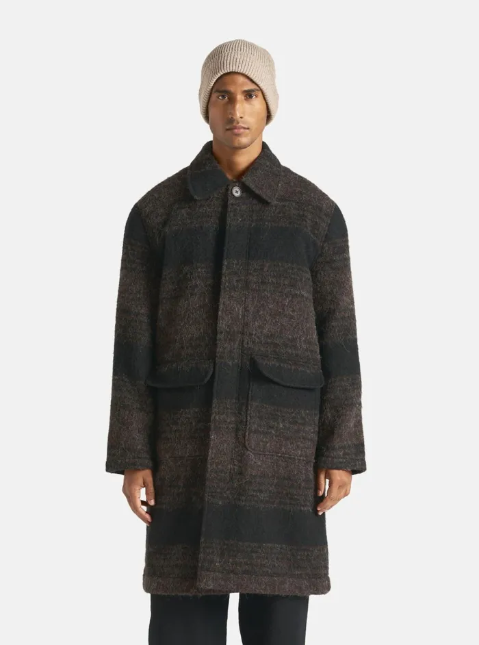 Account Coat In BrownBlack Alpaca Recycled Mix Men Universal Works Coats and Outerwear Account Coat In BrownBlack Alpaca Recycled Mix Men Universal Works Coats and Outerwear