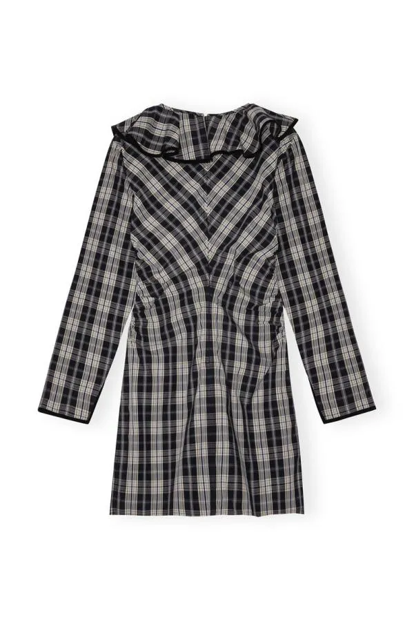 Clothing GANNI Dresses Checkered Cotton Ruffle Vneck Mini Dress Black