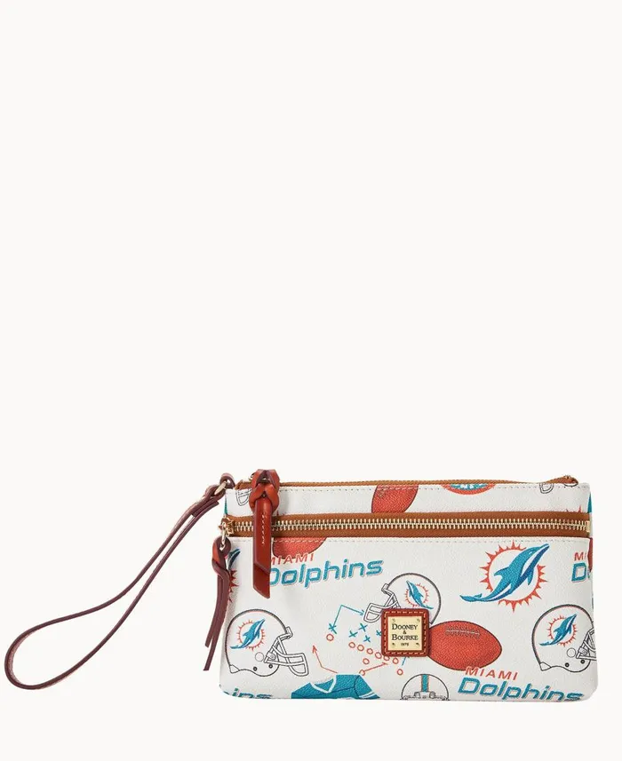 Dooney and Bourke Wallets NFL Dolphins Double Zip Wristlet Miami Dolphins 8211 WomenMen