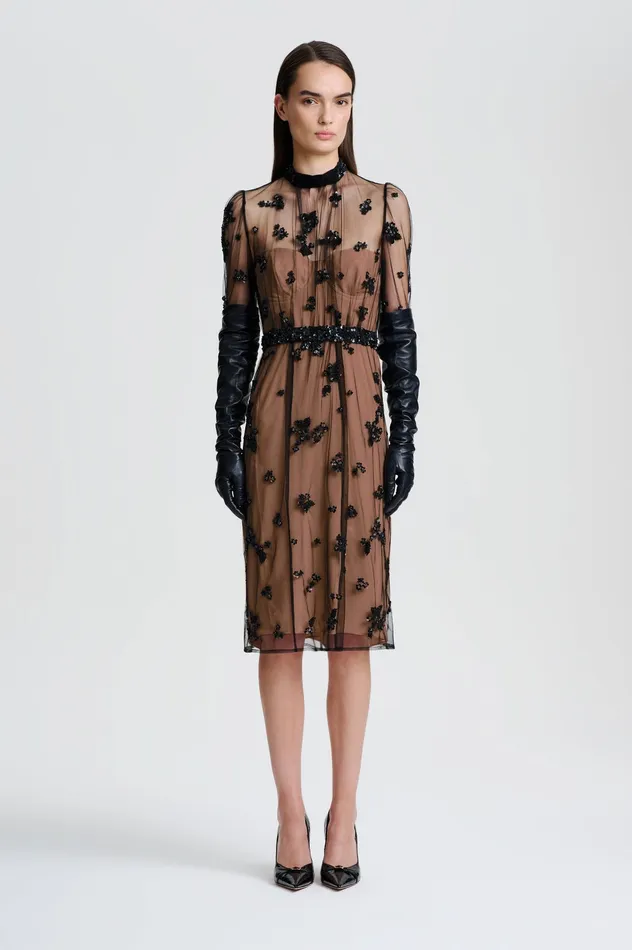 Dresses BEADED TULLE DRESS BLACK Scanlan Theodore Women
