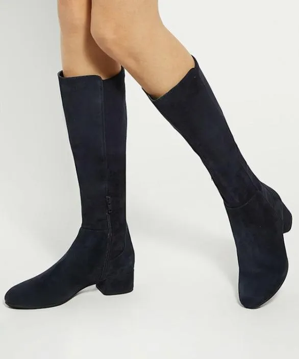 Dune London Wide Fit Boots Women Tayla Navy Wide Fit Stretch KneeHigh Boots Blue