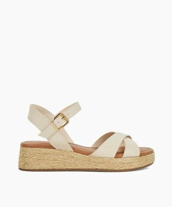 Dune London Wide Fit Sandals Women Littleton Ecru Wide Fit Leather Raffia Flatform Sandals Neutral