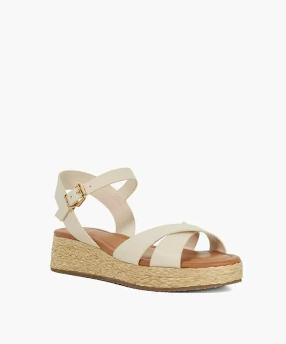Dune London Wide Fit Sandals Women Littleton Ecru Wide Fit Leather Raffia Flatform Sandals Neutral