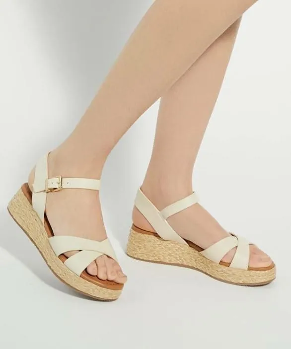 Dune London Wide Fit Sandals Women Littleton Ecru Wide Fit Leather Raffia Flatform Sandals Neutral