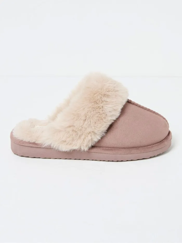 Fat Face Slippers Kaia Dark Natural Faux Fur Cuff Mules 8211 Women