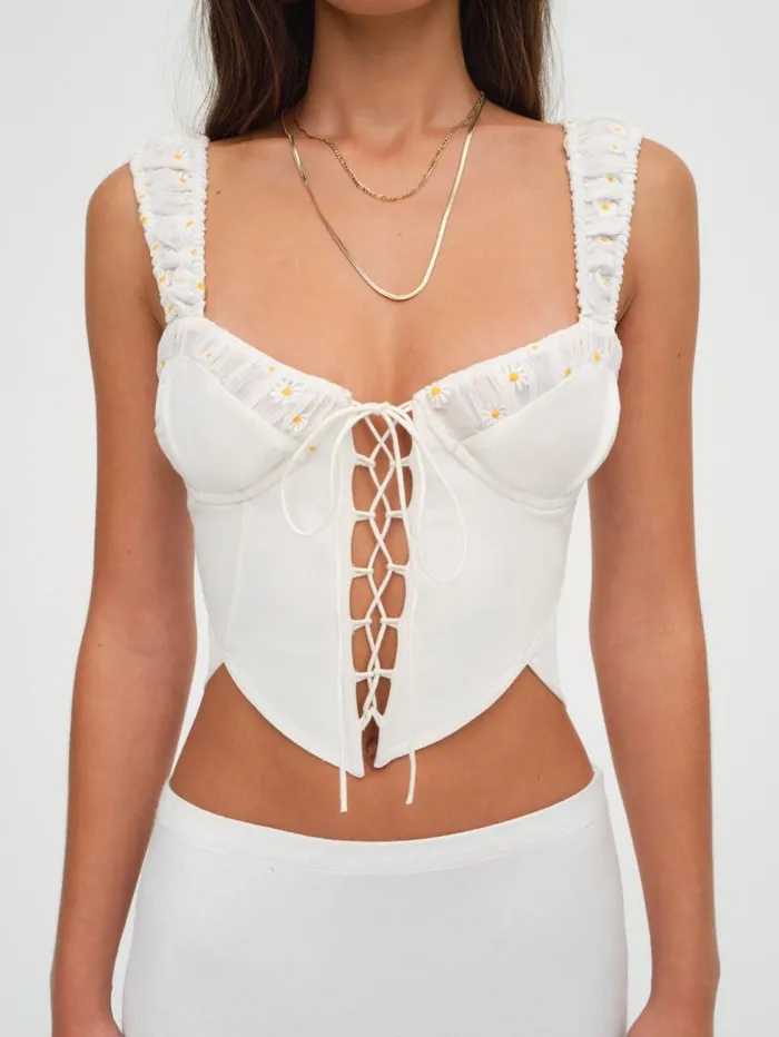 For Love and Lemons Tops Tilly Denim Corset Top White 8211 Women