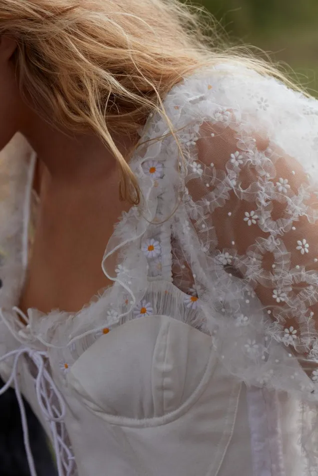 For Love and Lemons Tops Tilly Denim Corset Top White 8211 Women
