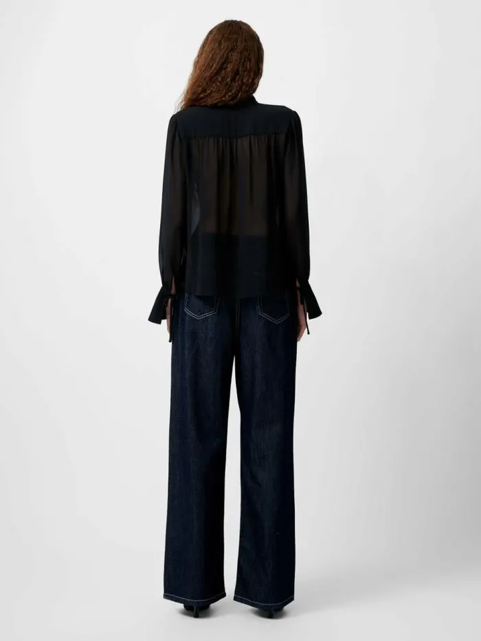 French Connection Eden Georgette Tie Neck Blouse Blackout Women Tops