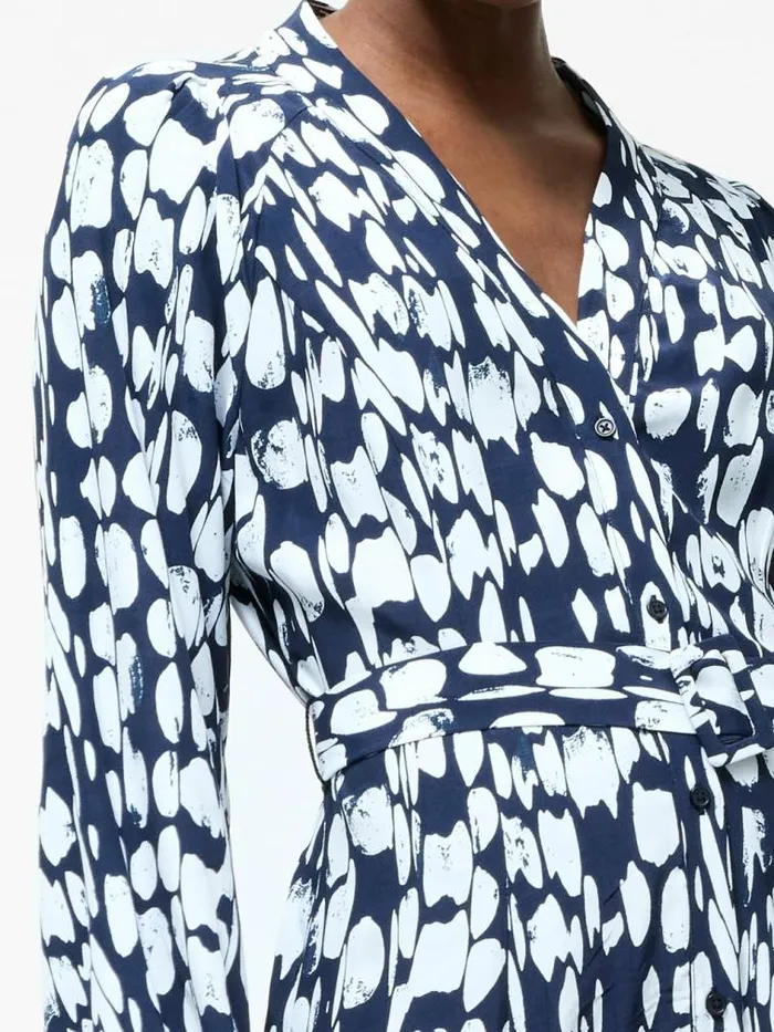 French Connection Islanna Long Sleeve Belted Midi Dress Midnightlinen White Women Dresses