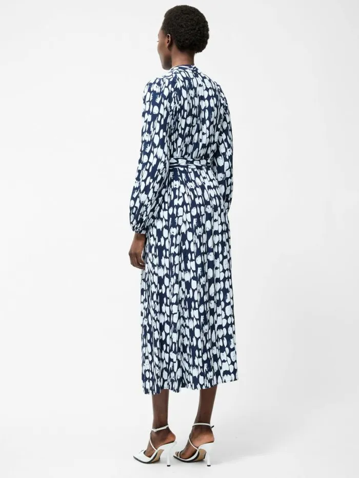 French Connection Islanna Long Sleeve Belted Midi Dress Midnightlinen White Women Dresses