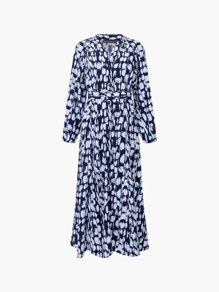 French Connection Islanna Long Sleeve Belted Midi Dress Midnightlinen White Women Dresses