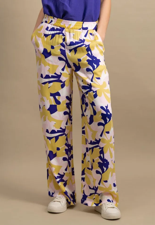 FYNCHHATTON Colorful Patterned Pants With A Loose Cut Ocean Violet Women Pants