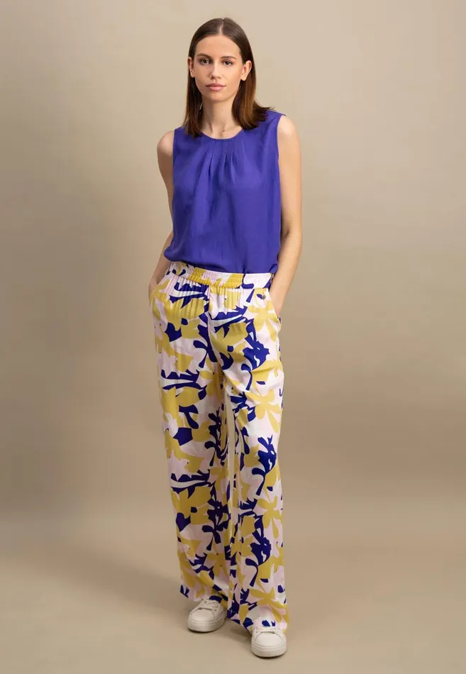 FYNCHHATTON Colorful Patterned Pants With A Loose Cut Ocean Violet Women Pants