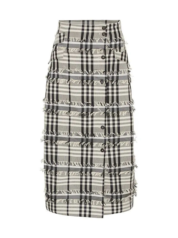 Henrik Vibskov Boutique Crackle Skirt 8211 White Black Fringe Checks Women Skirts and Shorts