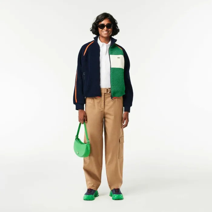 Jackets and Coats Women Lacoste Women039s Contrast Accent Fleece Sweatshirt Navy Blue Green White Orange Pqi