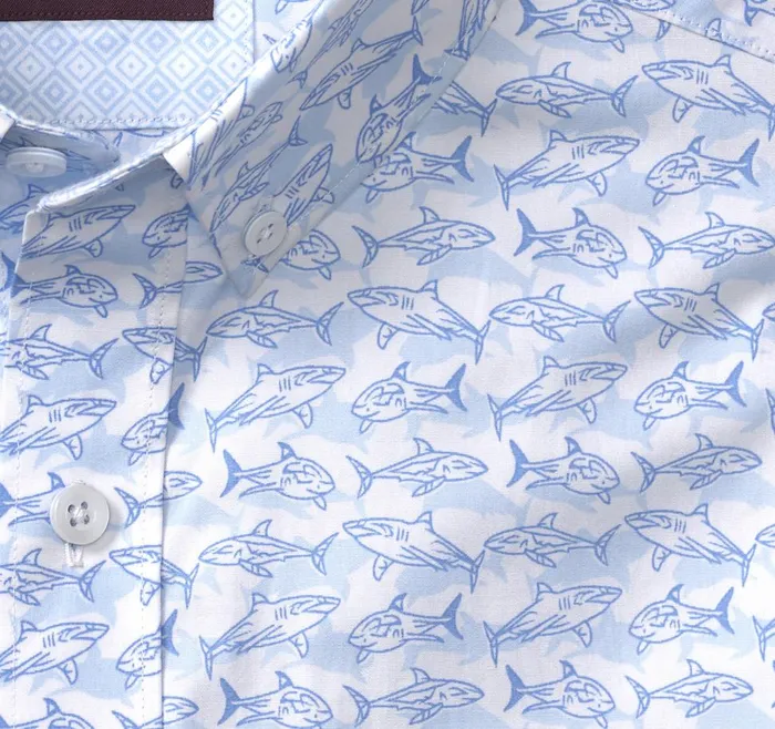 Johnston and Murphy Printed Cotton ShortSleeve Shirt Whiteblue Shadow Shark Men ShortSleeve Shirts Johnston and Murphy Printed Cotton ShortSleeve Shirt Whiteblue Shadow Shark Men ShortSleeve Shirts
