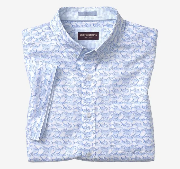 Johnston and Murphy Printed Cotton ShortSleeve Shirt Whiteblue Shadow Shark Men ShortSleeve Shirts Johnston and Murphy Printed Cotton ShortSleeve Shirt Whiteblue Shadow Shark Men ShortSleeve Shirts