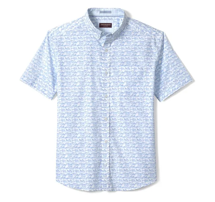 Johnston and Murphy Printed Cotton ShortSleeve Shirt Whiteblue Shadow Shark Men ShortSleeve Shirts Johnston and Murphy Printed Cotton ShortSleeve Shirt Whiteblue Shadow Shark Men ShortSleeve Shirts