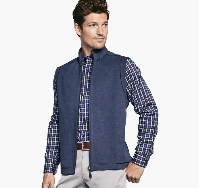 Johnston and Murphy Reversible Solid Vest Brownnavy Men Coats Jackets and Vests