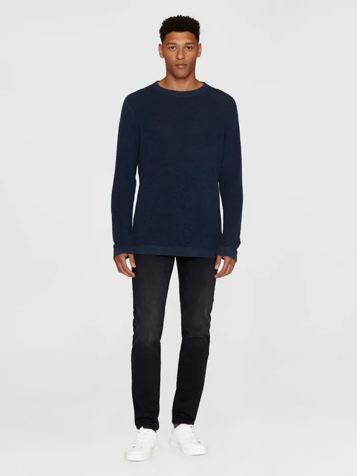 KnowledgeCotton Apparel Knits Slim Crew Neck Mixed Yarns Light Knit Ocs 8211 Men