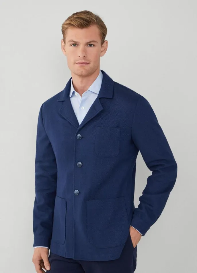 Men Blazers Hackett London Cotton Blazer Navy