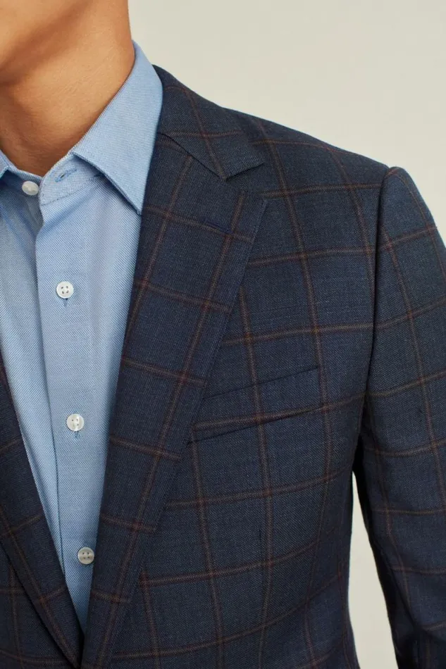 Men Jetsetter Stretch Italian Wool Blazer Navy Burgundy Windowpane Bonobos Blazers and Sport Coats
