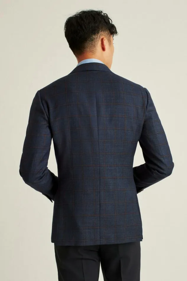Men Jetsetter Stretch Italian Wool Blazer Navy Burgundy Windowpane Bonobos Blazers and Sport Coats