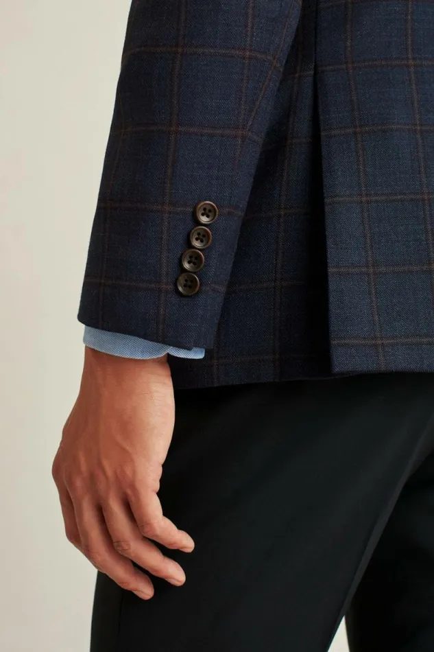 Men Jetsetter Stretch Italian Wool Blazer Navy Burgundy Windowpane Bonobos Blazers and Sport Coats