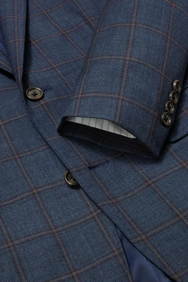 Men Jetsetter Stretch Italian Wool Blazer Navy Burgundy Windowpane Bonobos Blazers and Sport Coats