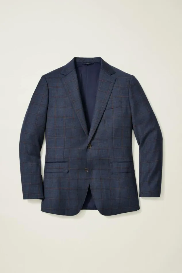 Men Jetsetter Stretch Italian Wool Blazer Navy Burgundy Windowpane Bonobos Blazers and Sport Coats