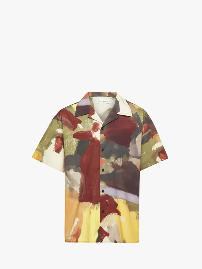Men Tops and Shirts JW Anderson SHORT SLEEVE 034ABSTRACT034 PRINTED SHIRT Olive