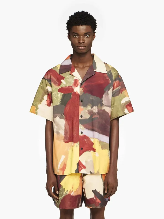 Men Tops and Shirts JW Anderson SHORT SLEEVE 034ABSTRACT034 PRINTED SHIRT Olive