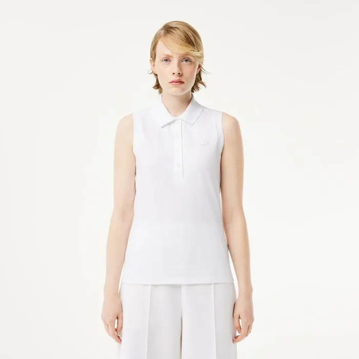 Polos Women Lacoste Women039s L12D Slim Fit Sleeveless Polo White 001