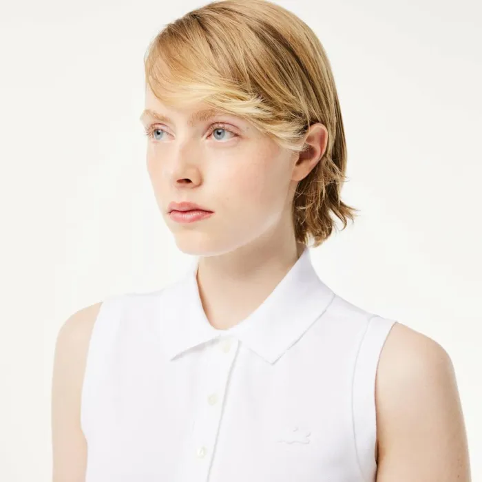 Polos Women Lacoste Women039s L12D Slim Fit Sleeveless Polo White 001