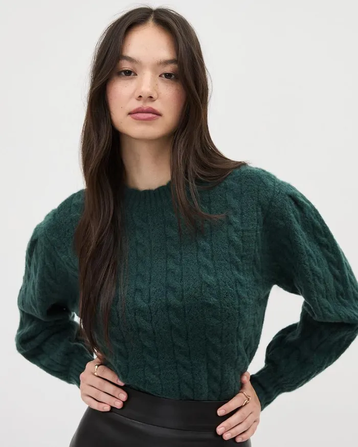 RWandCO Sweaters and Cardigans LongSleeve ScallopedCrewNeck Spongy Pullover Sea Moss 8211 Women