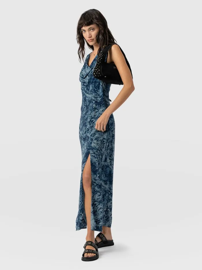 Saint And Sofia Dresses Women Faye Cowl Neck Dress 8211 Blue Marble Blue Marble