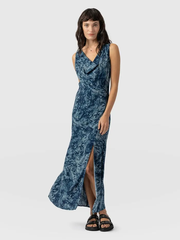 Saint And Sofia Dresses Women Faye Cowl Neck Dress 8211 Blue Marble Blue Marble
