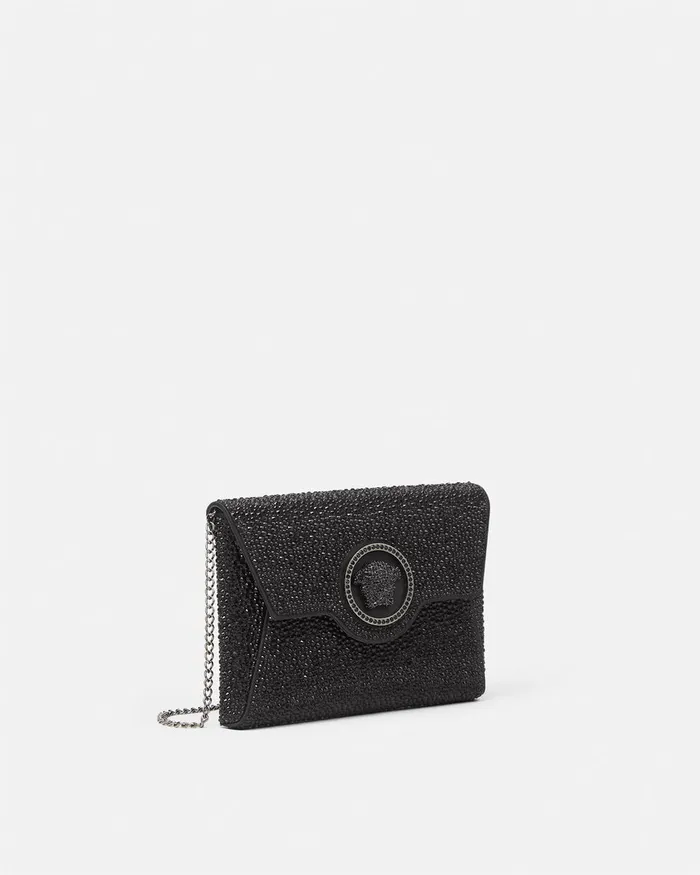 Shoulder and Crossbody Women Versace Crystal La Medusa Envelope Clutch Black