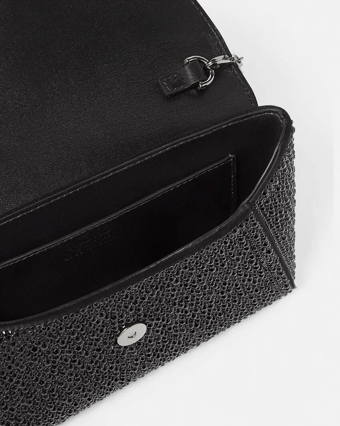 Shoulder and Crossbody Women Versace Crystal La Medusa Envelope Clutch Black