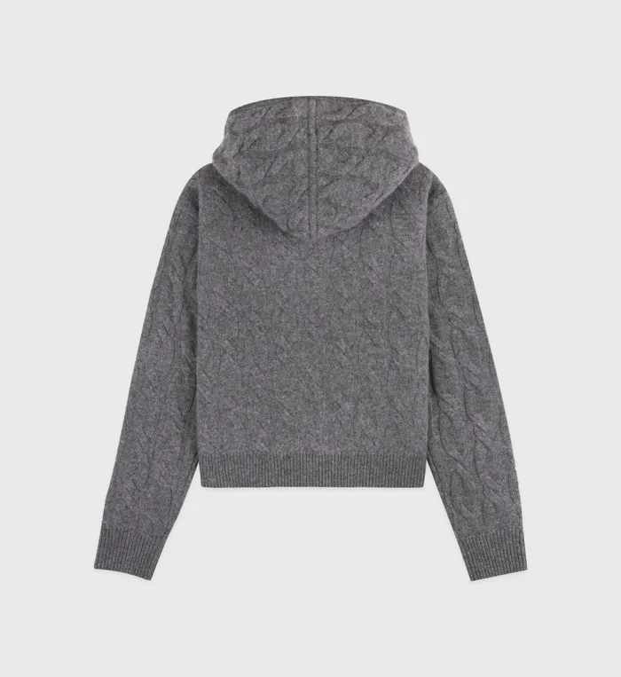 Sporty and Rich Knitwear Women Faubourg Cableknit Wool Cashmere Zip Hoodie 8211 Dark GrayWhite