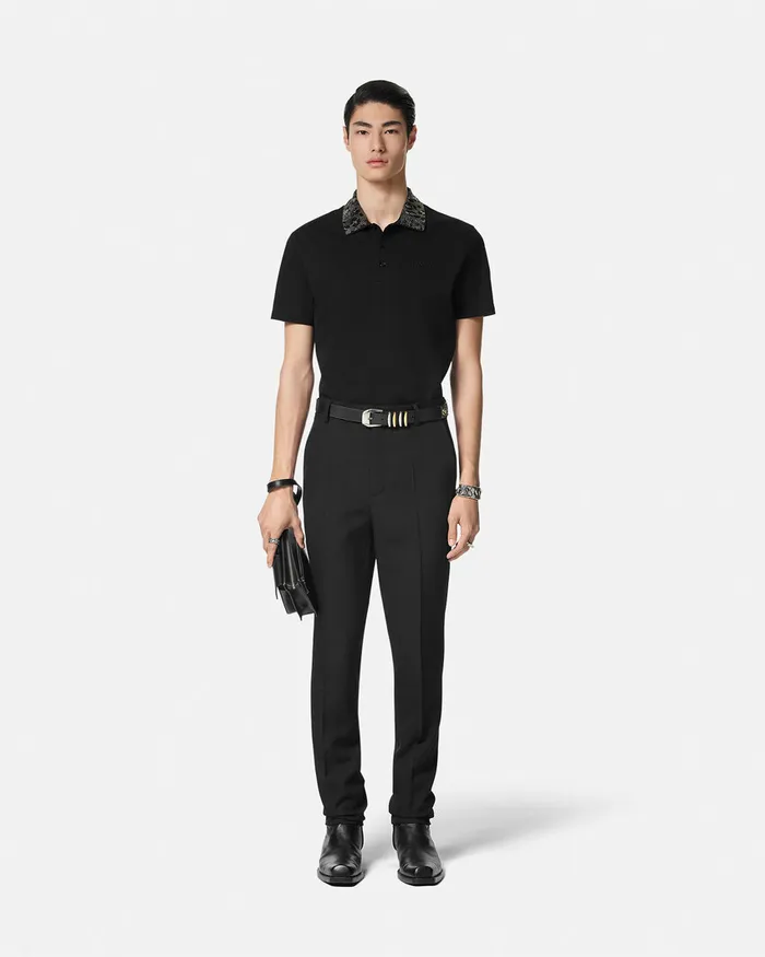 TShirts and Polos Men Versace Crystal Leopard Polo Shirt Black