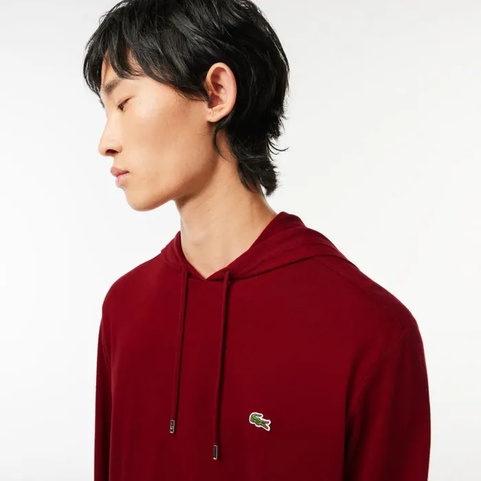 TShirts Men Lacoste Men039s Cotton Jersey Hooded TShirt Bordeaux 476