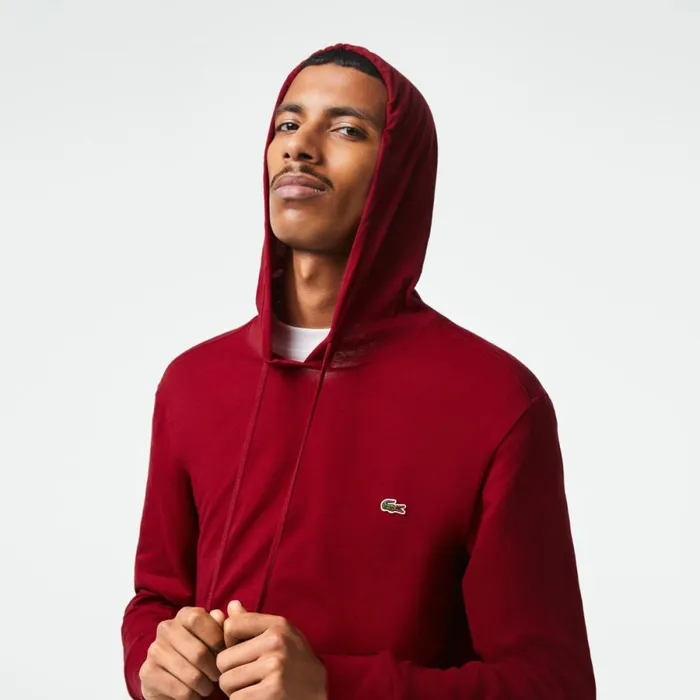TShirts Men Lacoste Men039s Cotton Jersey Hooded TShirt Bordeaux 476