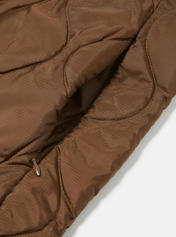 Taion By FCE Packable Down Vest In Brown Nylon RipstopDuck Down Men Universal Works Waistcoats and Gilets