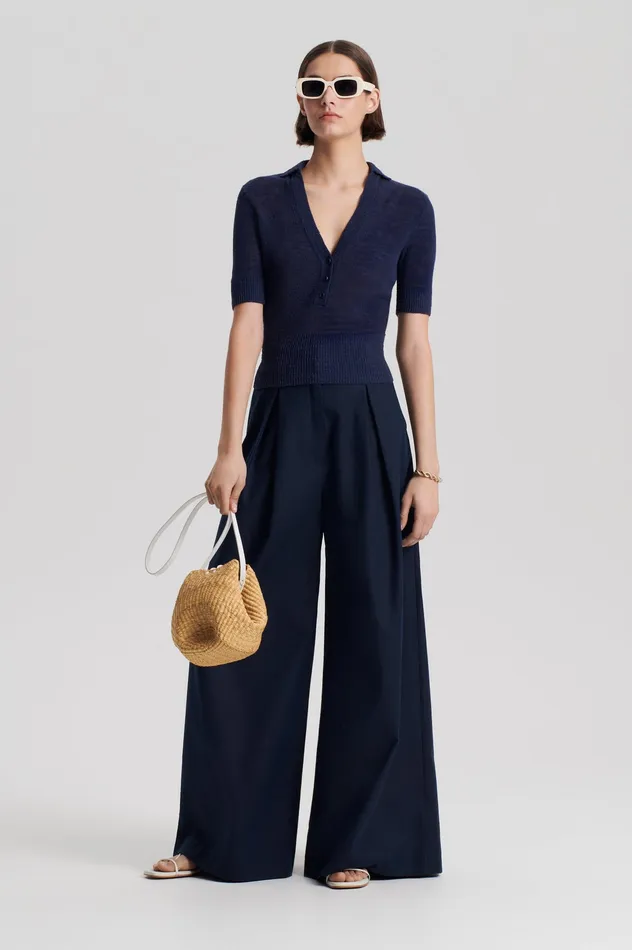 Tops Scanlan Theodore Women LINEN SLIM FIT SHIRT NAVY
