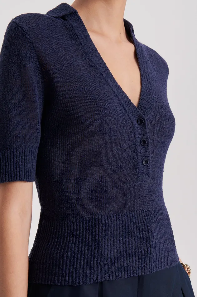 Tops Scanlan Theodore Women LINEN SLIM FIT SHIRT NAVY Tops Scanlan Theodore Women LINEN SLIM FIT SHIRT NAVY