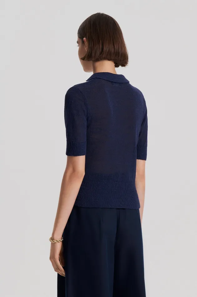 Tops Scanlan Theodore Women LINEN SLIM FIT SHIRT NAVY Tops Scanlan Theodore Women LINEN SLIM FIT SHIRT NAVY