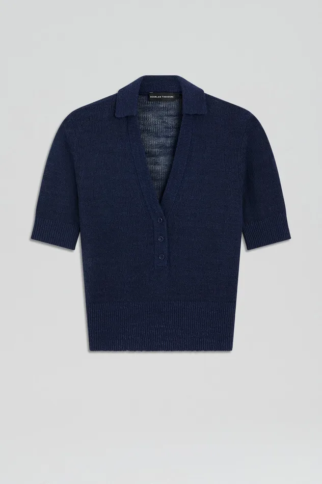 Tops Scanlan Theodore Women LINEN SLIM FIT SHIRT NAVY Tops Scanlan Theodore Women LINEN SLIM FIT SHIRT NAVY